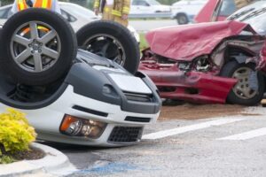Two Drivers Arguing After Traffic Accident Crop Shot Of Crash.