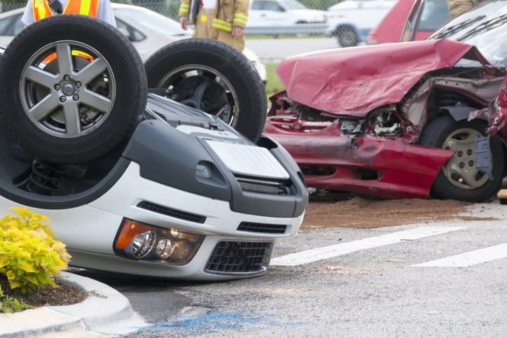 Two Drivers Arguing After Traffic Accident Crop Shot Of Crash.