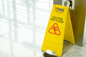 cleaning progress caution sign in office