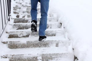 Risk of slipping when climbing stairs in winter.