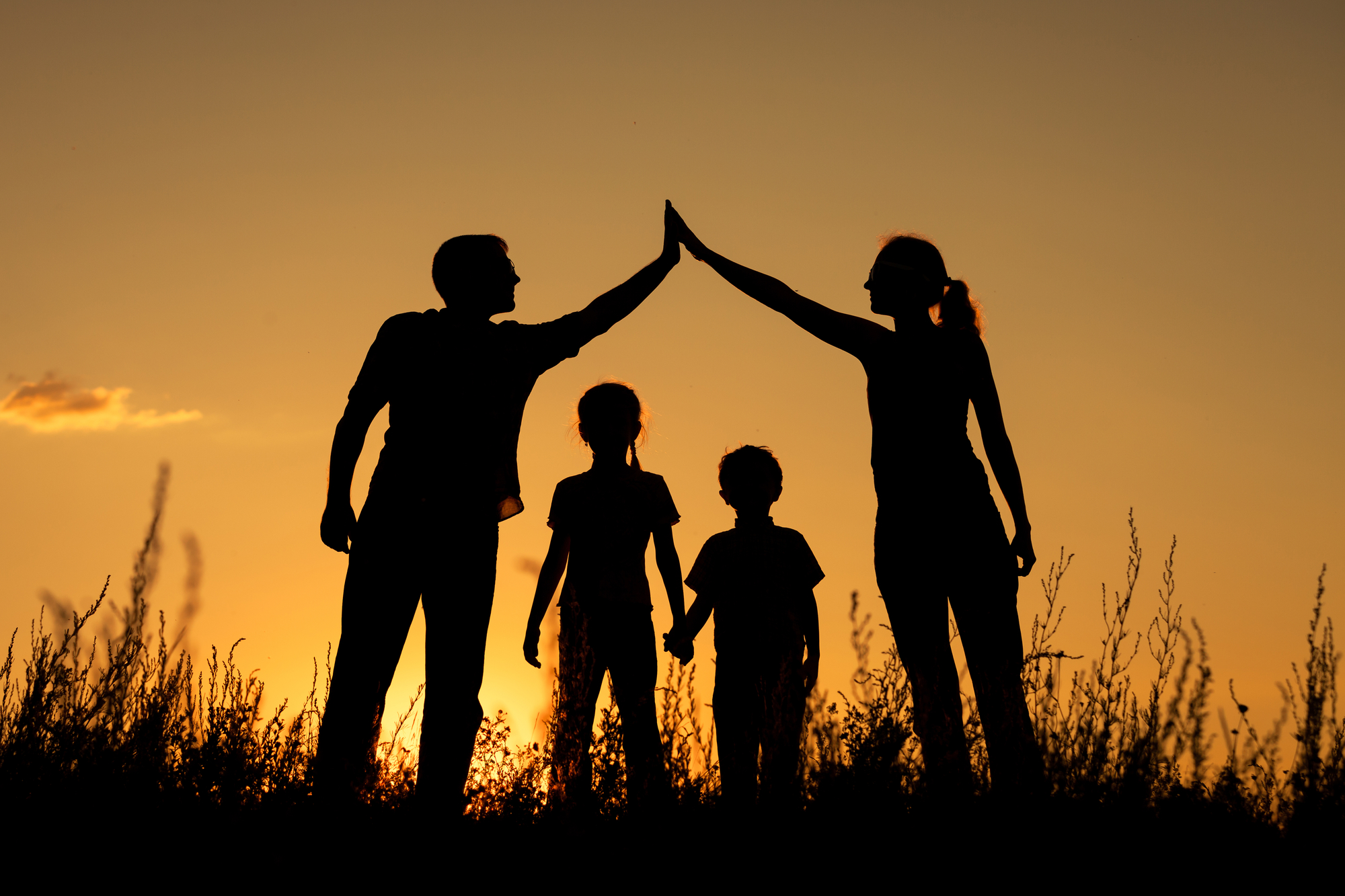 How A Family Lawyer Can Help Your Case - Happy family standing in the park at the sunset time. Concept of friendly family.